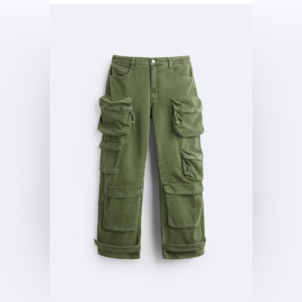 ZARA NEW MAN CARGO TROUSERS WITH UTILITY POCKETS PANT GREEN